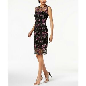 New! CALVIN KLEIN Women's Floral Embroidered Sheath Dress Black Size 8